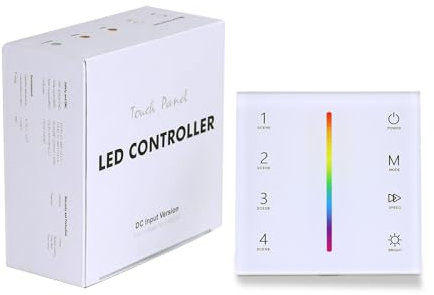 JOYLIT RGB LED Controller 12-24V 3 Kanal x 4A/CH, 2.4GHz RF Kabelloser Wand Touch Panel LED Controller für RGB LED Streifen Farbwechsel und Dimmen (86 * 86 * 33MM)