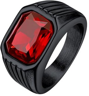 Bestyle Edelstahl Herren Rubin Onyx Bandring - Quadrat Vintage Edelstein Gothic-Siegelring - Größe 67, Schwarz