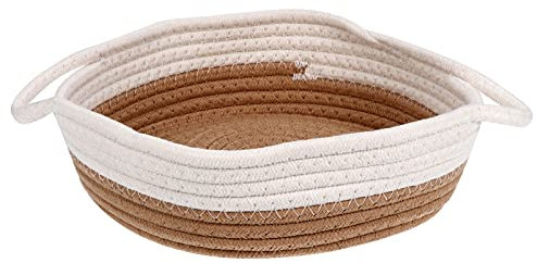 Cesto Ropa Sucia, Cestas de cuerda de algodón, cesta para la colada, cesta de almacenamiento tejida pequeña, contenedor de almacenamiento de artículos diversos, bandeja de tela, cuenco (marrón claro)