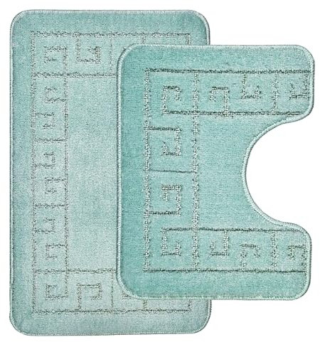Paradise Products Bath Mat Set - New Greek Rug Style, 2-Piece Non-slip Bathroom Mats (Aqua)