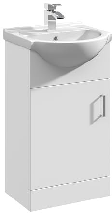 Balterley Vanity Unit with Basin Floor Standing, Soft Close Single Door with Curve Sink and Handle, Bathroom Vanity Units with Basin, Bathroom Sink Storage Cabinet - 450 x 440 x 836mm (White)