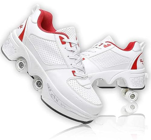 Schuhe mit Rollen für mädchen, Schuhe Rollschuhe, Skateboardschuhe für mädchen Jungen, Roller Schuhe Verstecktes Rollen, Multifunktionale 4 Rad Schuhe für Männer Frauen und Kinder