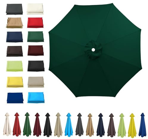 HonunGron UV50+ Telo di Ricambio per Ombrellone 6 Stecche/8 Stecche, Tettoia di Ricambio per Ombrello 2m/2.7m/3m Copertura di Ricambio per Ombrellone da Giardino (3m - 6 ribs,Verde Scuro)