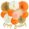 Easy Joy Orange Birthday Party Decorations for Girls Women 12PCS Fall Party Decoration with Happy Birthday Banners Hanging Paper Fans Tissue Pom Pom Lanterns for Wedding Festival Party Birthday Decor
