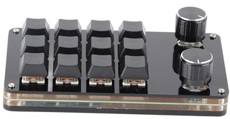 Denash Makro-Tastatur, Verbessert die Arbeitseffizienz, Individuelle Knöpfe, Acryl, Roter Schalter, Mechanische Tastatur für PC (12 Tasten mit 2 Knöpfen)