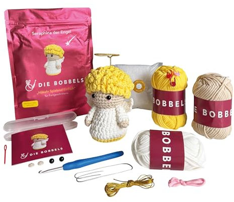 Die Bobbels Häkelset für Fortgeschrittene mit kinderleichtem Garn, Hilfsmitteln und Schritt-für-Schritt Videoanleitung - Weihnachten, Weihnachtsgeschenke (Engel)