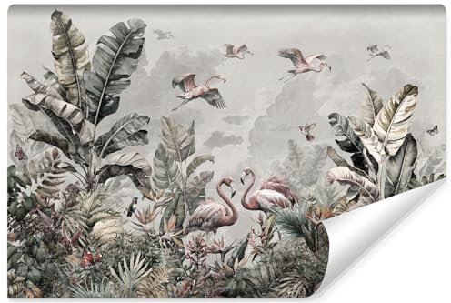 Muralo - Papel pintado no tejido 3D - Fotomural efecto 3D - Papel pintado para sala de estar dormitorio Papel pintado - Fotomural - Selva con diseño de flamencos - Br. 254 cm x Altura: 184 cm