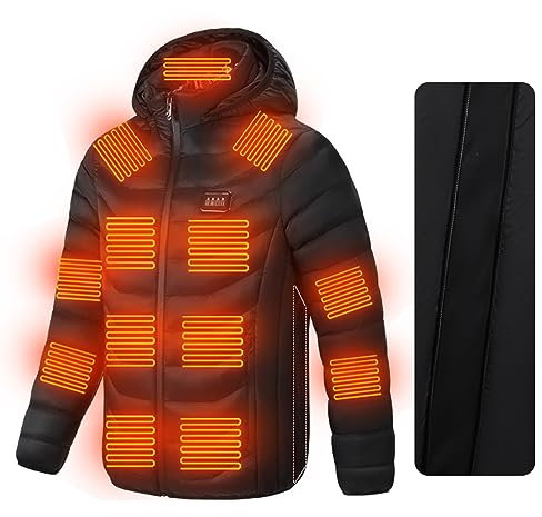 2025 Neu Beheizbare Jacke Herren Damen mit 23 Heizzone Beheizbarer Hoodie USB Elektrische Heizweste für Unisex 4 Einstellbare Wärmestufe Körperwärmer Wintermäntel für Outdoor Skifahren Angeln Camping
