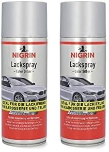NIGRIN Lackspray, 400 ml, Autolack Silber, schützt Felgen und Karosserie vor Rost, schnell trocknend (Packung mit 2)