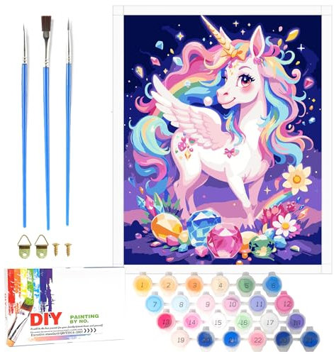 Nilnewuh Kit de peinture au numéro au motif de licorne pour enfants à partir de 6 ans, enfants et adultes débutants, 40 x 50 cm, kit de bricolage avec pinceaux en toile, peinture acrylique, kit de