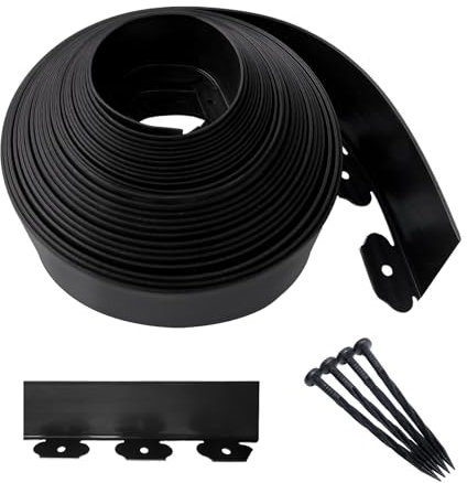 SDLDEER Bordure de pelouse flexible en plastique - 20 m de long et 10 cm de haut - Avec 200 piquets d'ancrage - Bordure de jardin en plastique - Noir