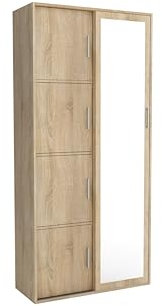 Brent - Mehrzweckschrank 100cm Breit x 40 cm Tief x 205 cm Hoch, 2-türig mit Einlegeböden, Schwebetürenschrank Edward, Garderobenschrank, Kleiderschrank Sonoma Eiche