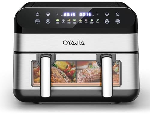 Heißluftfritteuse mit Sichtfenster, 10L XL Kapazität Doppel-Airfryer, 8-in-1 Kochvorgaben, LED Touchscreen, Timer-Funktion, Gesunde Friteuse ohne Öl und fettarmes Kochen,Spülmaschinenfest