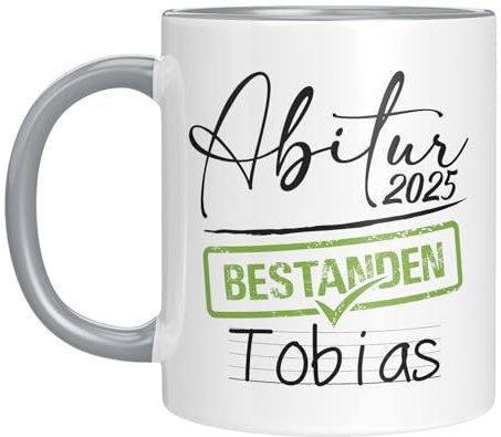 Personalisierbare Tasse zum Abitur 2025 mit Namen | Abitur bestanden | Geschenkidee für Schüler & Abiturienten | Junge & Mädchen (Grau)