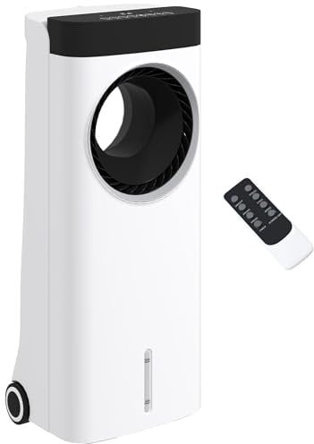 HOMCOM Climatizador Evaporativo 3 en 1 Aire Acondicionado Portátil 75W con 6 Velocidades Temporizador hasta 24H Depósito de 6,5 L Oscilación de 60º Mando a Distancia Blanco