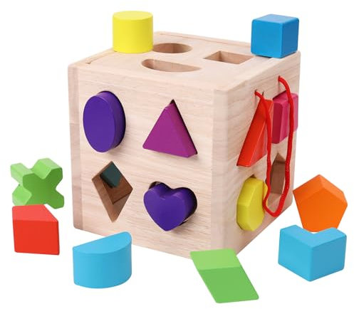 ANPEAC Shape Sorter Spielzeug mit 19 Shape Blocks, Shape Sorting Cube Toy Box klassisches Holzspielzeug für Kleinkinder Kinder, Geschenk für Mädchen Jungen 3-4