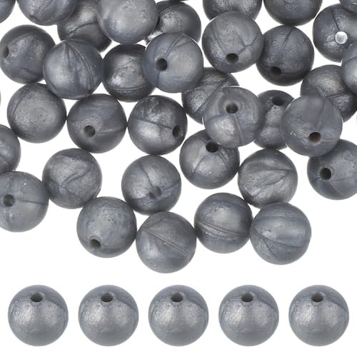 sourcing map 60 Pcs Silicone Beads, 9mm Round Focal Beads Candy Color Bulk Loose Bead for Keychain Bracelet Necklace Pens Making DIY Crafts Supplies, Silver