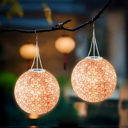 Afenau Solar Lampions Außen Wetterfest, 2 Stück 25 cm Retro Led Lampions Solar Außen Wetterfest, Solarlampions für Außen Hängend, Solarlampions für Außen Wetterfest Garten, Balkon, Hochzeit, Fest Deko