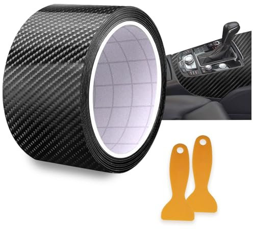 pangutheos Car Door Sill Protector, 5cm X 10m Carbon Fibre Tape, Self Adhesive Car Sill Protectors Strips with Plastic Scraper, Reducing Scuff for Most Cars Such as Suv and Sedan