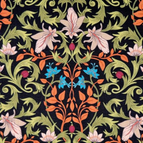 Stoff Meterware Baumwolle William Morris Style Blumen Ranken schwarz bunt