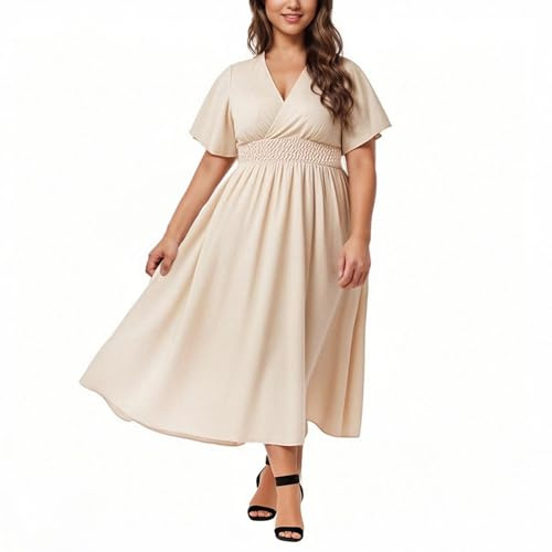 Soldes Robe Longue Femme Chic Et Elegant Robe D'Été de Plage Fluide Swing Décontractée Cocktail Club Dress Grande Taille Robes Ete Femmes Mi Longue Fluide Max Dress pour FêTe Vacances Pas Cher
