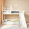 SUNFECILI Litera infantil 90 x 200 cm y protección contra caídas, con tobogán y barandilla de seguridad, cama creativa con superficie de mesa, color blanco
