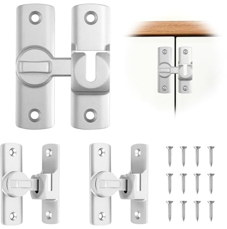 Forbabe 3pcs Schiebetür Schloss mit Schrauben 90°/180° Bolzenriegel Silber | Aluminiumlegierung Türriegel Schiebeschloss für Türriegel Außen/Innen Fensterriegel Scheunen Schiebetür Verriegelung