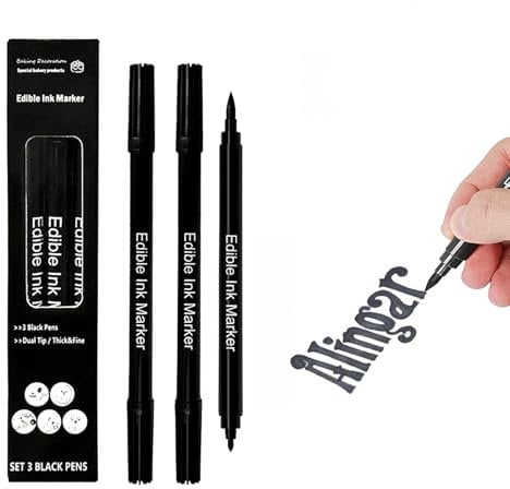 3Pcs Black Food Colouring Markers, lcing Pens Double Tips Edible Pens for Cake Decorating,Food Drawing Tool, lcing Pens for Decorating Cookies, Desserts, Easter Eggs