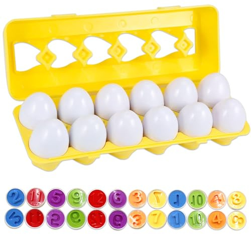 Zyluniy Passende Eier Zahl für Kleinkinder Montessori Spielzeuge Eier Spiel Feinmotorik für Kleinkinder Sortierer Puzzle-Fähigkeiten Lernspielzeug für Oster Weihnachten