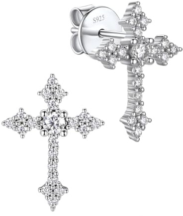 MomentWish Moissanite Kreuz Ohrringe, 925 Sterling Silber Kreuz Ohrstecker für Damen und Herren Hypoallergen Geschenke Valentinstag