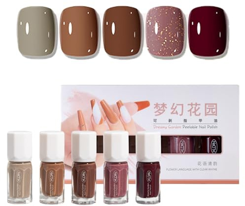 Nail Polish Set - 5 Colors Quick Dry Brown Wine Red Glitter Nail Varnish Sets - Long Lasting Water Based Glitter Nail Polish Kit - Non-Toxic Natural Nail Varnish Set for Manicure DIY at Home