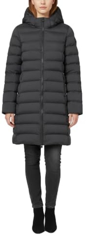 ECOALF Langer Steppmantel mit Kapuze, Schwarz, Puffer-Design, Reißverschluss, Schwarz , 36