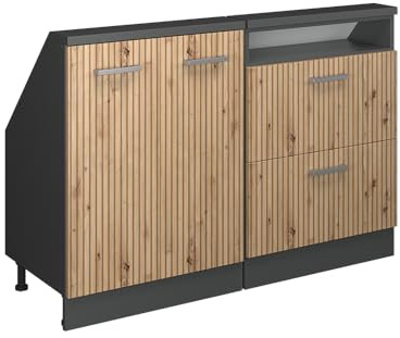 Vicco Dachschrägenschrank-Set Rion, Artisan-Eiche/Anthrazit | B120 x T46 cm, 2er Set, platzsparend für Dachschrägen