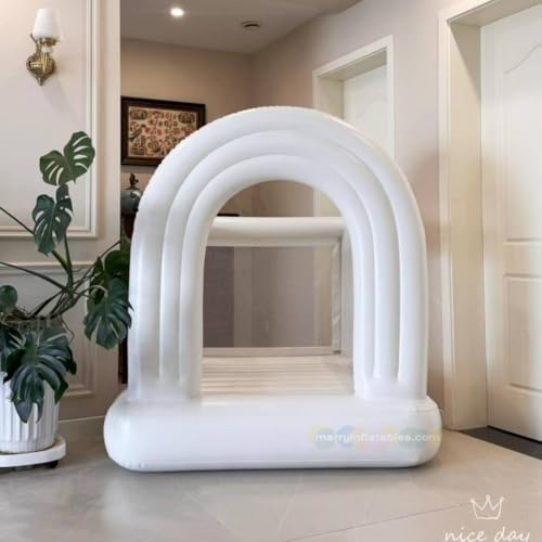 Inflatable White Rainbow Bounce House Blow up jumping House,cordless indoor playground,softplay, Indoor Play Structure