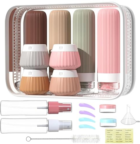 19 Pack Silicone Travel Bottles for Toiletries, Leak Proof Travel Toiletry Bottles, Squeezable Wide Mouth 90/40ml Containers for Shampoo, Lotion, Cream - Reusable Travel Containers for Toiletries