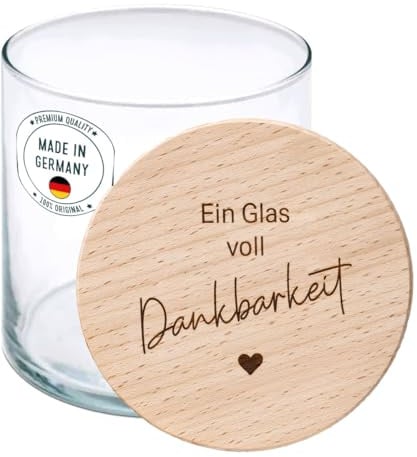 MaldetMOMENTS Dankeschön Geschenk und Abschiedsgeschenk – Geschenkglas mit Gravur zum Dank oder Abschied, liebevoll Danke sagen – Vorratsglas mit Holzdeckel (Groß - 880 ml)