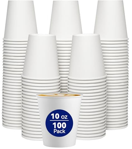JOLLY CHEF 100 Pack 10oz White Paper Cups Disposable Coffee Cups Hot & Cold | Strong and Leak-proof Drinking Cups for Parties, Picnics, Trips, The Office, The Home and All Kinds of Occasions
