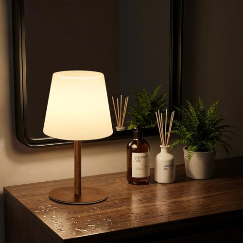 Heromind Kabellose Tischlampe mit Fernbedienung, IP64 spritzwassergeschützt, für Innen & Außen – dimmbar, Timer, Weißlicht bis 130 lm + RGB, 4000 mAh Akku, 2 Höhen 27/41 cm