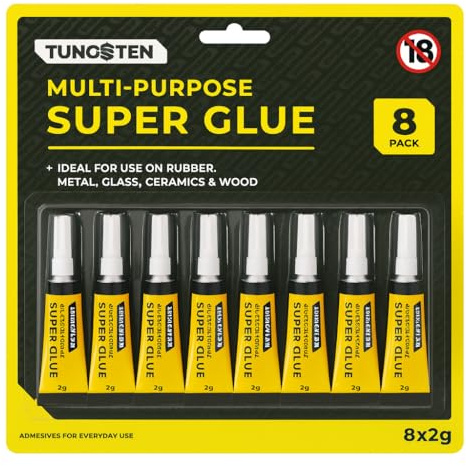 TUNGSTEN 1 Pack -2gmx8 Tubes Strong Superglue Gel All Purpose General No Run Formula Toughest Adhesive Super glue Gel For Plastic Rubber Leather Shoes Metal Ceramic & More (2gmx8 Tubes)
