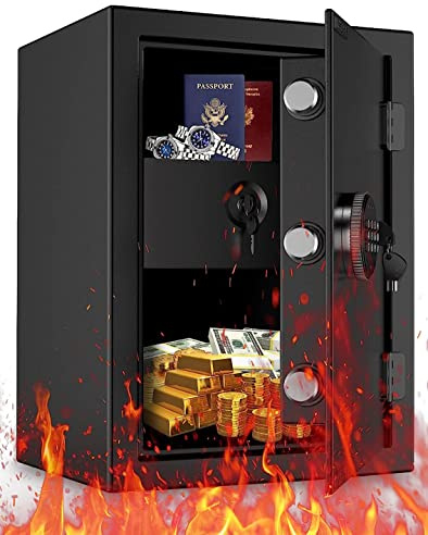 WASJOYE Fireproof Safe box for Home, 57L Large Tall Safe with Fireproof Drawer, Digital Keypad and Key, Cabinet Security Safe for Home Hotel Office Money Jewelry Pistol Medicines Documents(50x37x31cm)