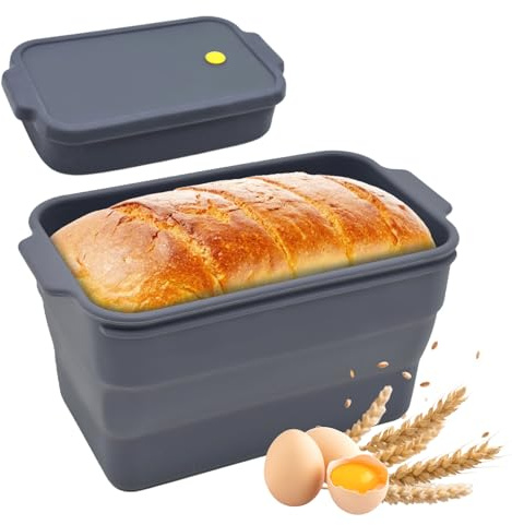 Yunkctuk Moldes Silicona Reposteria Rectangular con Tapa, Resistente al Calor Plegable, Molde Silicona Bizcocho Flexible Antiadherente sin BPA para Tostadas, Pan, Pastel, Horno, Microondas (23×13cm)