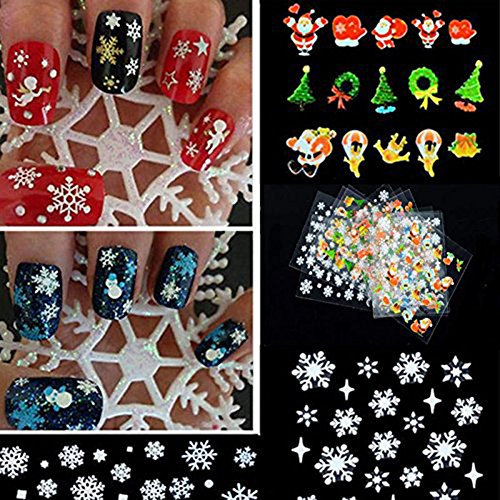 Butterme 12 Blatt Weihnachtsweihnachtsschneeflocke Baum Nagel Kunst Aufkleber Abziehbild Spitze Dekoration DIY Nagel Kunst (Xmas Snowflake)