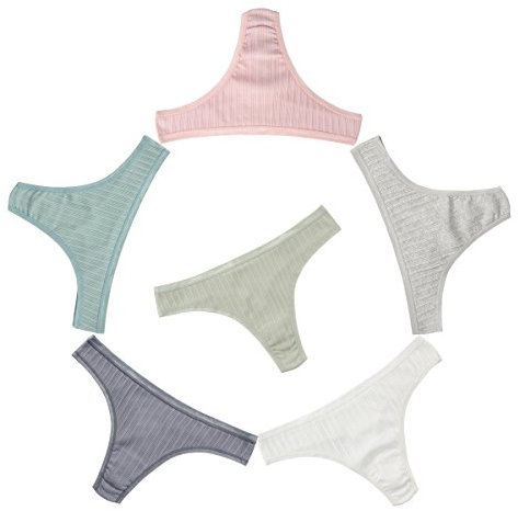 KNITLORD 6er Pack String Tanga Damen Baumwolle Unterhosen Atmungsaktive Unterwäsche Frauen Weich Panties Mehrpack - Rippen XL