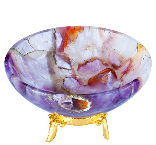 FASHIONZAADI Stone Hand Carved Bowl for Chakra Balancing Peace Gemstone Energy Home Table Decor Reiki Healing (Amethyst Stone)