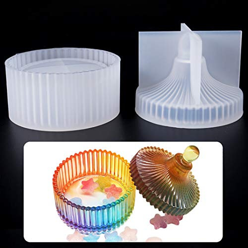 iSuperb Silikonform Epoxidharz Dose Schale mit Deckel Herzform Aufbewahrungsbox Gießform Epoxy Resin Mold für Schmuck Box Handwerk DIY (Streifen Dose Form)