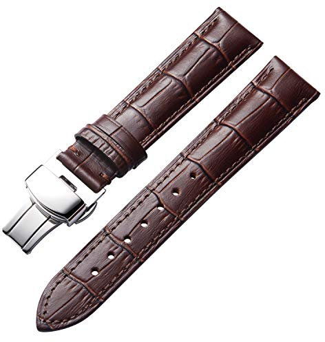 BINLUN Cinturino per Orologio in Pelle Ricambio Cinturini per Unisex con Fibbia Azionamento Farfalla Argento/Oro/Oro Rosa 12mm-24mm 10 Colori(Marrone-Fibbia D'argento, 17mm)