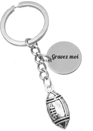 Porte-clés Ballon De Rugby Argenté Gravure Personnalisée Sur Médaille