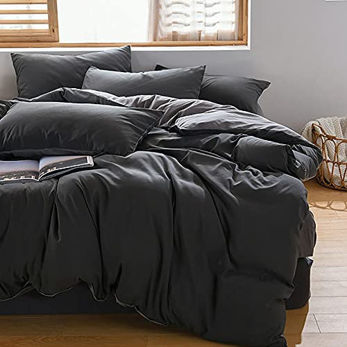 Omela Bettwäsche 155x220 Grau Anthrazit Kuschelig Weich Microfaser Unifarben Wende Bettwäsche Set 2 teilig - 155 x 220 cm Bettbezug + 80 x 80 cm Kissenbezug