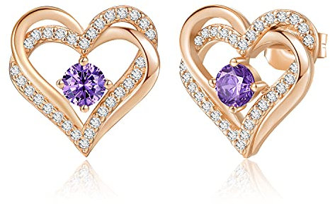 CDE Ohrringe für Damen 925 Sterling Silber Rosegold Geschenk für Sie Forever Love Herz Geburtsstein Frauen Ohrstecker Schmuck Valentinstag Weihnachten Muttertag Geburtstags Hochzeits Jubiläum