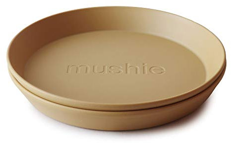 mushie Platos redondos para niños, fabricados en Dinamarca, juego de 2 (mostaza)